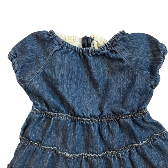 Paper denim & cloth denim tiered ruffle dress with puff sleeves, Sz 24M - Picture 2 of 11